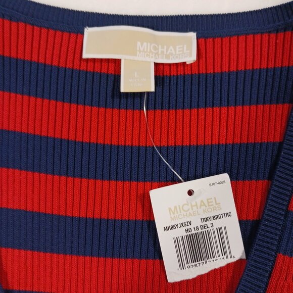 Michael Kors, NWT, Navy and Red Striped, Ribbed Knit, Tank Dress, Large , Midi - Picture 7 of 16